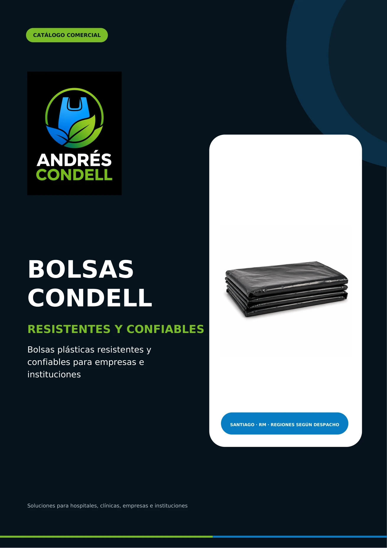 Portada: Catálogo comercial Bolsas Condell, bolsas resistentes y confiables para empresas e instituciones.